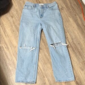 Abercrombie & Fitch Light Blue Ripped Straight Leg Jeans